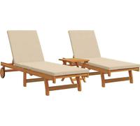 vidaXL Ensemble 3 chaises longues 2 personnes Bois massif acacia Marron