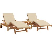 vidaXL : Ensemble de 3 chaises longues en bois d'acacia massif, couleur beige