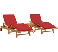 vidaXL : Ensemble de 3 chaises longues en bois d'acacia massif, couleur rouge