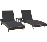 vidaXL, ensemble de 3 chaises longues, en résine tressée, couleur marron