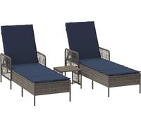 Ligures de plage vidaXL, lot de 3, gris et bleu marine, 200 x 55 x 92 cm