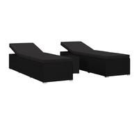 vidaXL Ensemble de 3 chaises longues en résine tressée noire