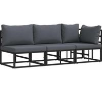 vidaXL Mobilier de jardin avec coussins, 3 pièces, noir et anthracite, métal