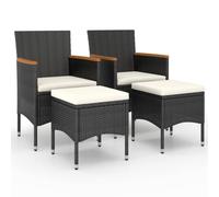 vidaXL Ensemble de 4 chaises et tabourets de jardin en poly rotin noir