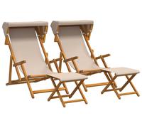 vidaXL : Ensemble de 4 chaises longues, bois d'eucalyptus massif, 3 positions, couleur beige