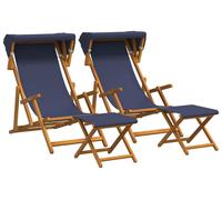 vidaXL : Ensemble de 4 chaises longues, bois d'eucalyptus massif, 3 positions, couleur bleue