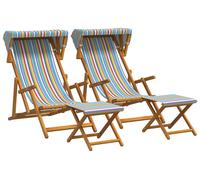 vidaXL : Ensemble de 4 chaises longues en bois d'eucalyptus massif, réglables en 3 positions