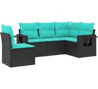 vidaXL Ensemble de 5 canapés de jardin avec coussins, polyrattan noir