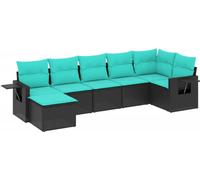 vidaXL Ensemble de 7 canapés de jardin avec coussins, polyrattan noir