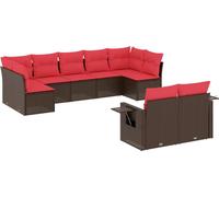 vidaXL Ensemble de 9 canapés de jardin avec coussins, marron, polyrattan