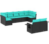 vidaXL Ensemble de 9 canapés de jardin avec coussins, polyrattan noir