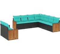 vidaXL Ensemble de 9 canapés de jardin avec coussins, polyrattan noir