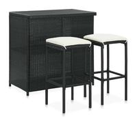 vidaXL Ensemble de bar 3 pcs Résine tressée Noir