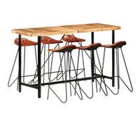 vidaXL Ensemble de bar 7 pcs Bois d'acacia solide et cuir véritable Noir G