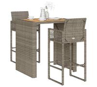 vidaXL Ensemble bar de jardin 3 pièces sans coussins Gris Poly rotin Acacia