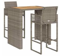 vidaXL Ensemble bar de jardin 3 pièces sans coussins Gris Poly rotin Acacia