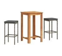 vidaXL Ensemble de bar de jardin 3 pièces Gris – Bois massif Acacia et poly rotin