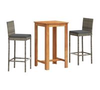 vidaXL Ensemble de bar de jardin 3 pièces Gris – Bois massif Acacia & poly rotin