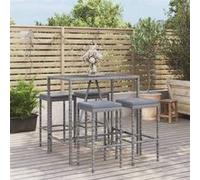 vidaXL Ensemble bar de jardin 5 pièces avec coussins Gris Poly rotin