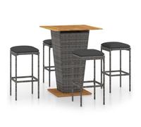 vidaXL Ensemble bar de jardin 5 pièces avec coussins Poly rotin gris