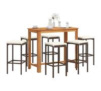 vidaXL Ensemble bar de jardin 7 pièces brun bois massif acacia et poly rotin
