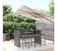 vidaXL Ensemble de bar de jardin 9 pcs avec coussins gris poly rotin, ensemble de table de bar, table et chaise de bar, 3187624 Gris G
