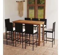 vidaXL Ensemble de bar de jardin 9 pcs - Noir