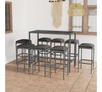 vidaXL Ensemble bar de jardin 9 pièces avec coussins Poly rotin gris