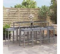 vidaXL Ensemble de Bar de Jardin avec Coussins 11 pcs, Mobilier de Terrasse avec Table et Tabouret, Ensemble de Meubles 3187640 Gris G