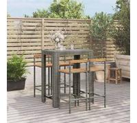 vidaXL Ensemble bar de jardin 5 pièces gris Poly rotin & bois massif acacia