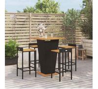 vidaXL Ensemble bar de jardin 5 pièces noir Poly rotin & bois massif acacia