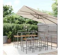 vidaXL Ensemble de bar jardin 9 pcs gris poly rotin/bois massif acacia, ensemble de table de bar, ensemble de pub, ensemble 3187681
