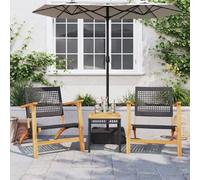 vidaXL Ensemble bistrot 3 pièces noir poly rotin et bois massif acacia