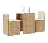 vidaXL Ensemble Bistro 3 pièces avec coussins Beige Poly Rattan