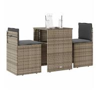 vidaXL Ensemble de bistro 3 pièces – résine tressée (poly rattan) gris avec coussins
