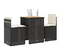 vidaXL Ensemble Bistro 3 pièces avec coussins Noir Poly Rattan