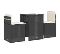 vidaXL Ensemble Bistro 3 pièces avec coussins Noir Poly Rattan