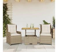 vidaXL Ensemble Bistro 3 pièces avec coussins Beige Poly Rattan