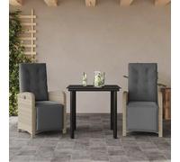 vidaXL Ensemble Bistro 3 pièces avec coussins gris clair Poly rotin