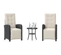 vidaXL Ensemble Bistro 3 pièces avec coussins Noir Poly Rattan