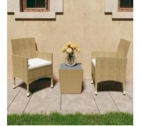vidaXL Ensemble Bistro 3 pièces Poly rotin et verre trempé Beige