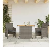 vidaXL Ensemble Bistro 3 pièces avec coussins Gris Poly Rattan