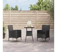 vidaXL Ensemble de jardin bistrot 3 pièces avec coussins noir Poly rotin