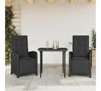 vidaXL Ensemble Bistro 3 pièces avec coussins Noir Poly Rattan