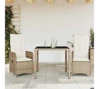 vidaXL Ensemble de jardin bistrot 3 pièces avec coussins Beige Poly Rattan