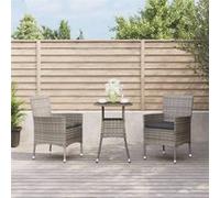 vidaXL Ensemble de jardin bistrot 3 pièces avec coussins Gris Poly rotin