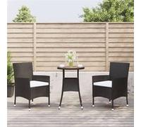 vidaXL Ensemble de jardin bistrot 3 pièces Poly rotin avec coussins noirs