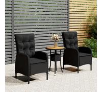 vidaXL Ensemble de jardin bistrot 3 pièces Poly rotin noir