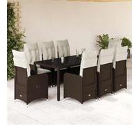 vidaXL Ensemble de bistro de jardin 9 pcs coussins marron poly rotin 3277071 Marron G
