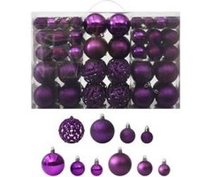 vidaXL Ensemble de Boules de Noël 100 pcs Décoration d'Arbre de Noël Ornement de Vacances Décoration de Noël Jardin Patio Terrasse Extérieur Violet Pourpre G